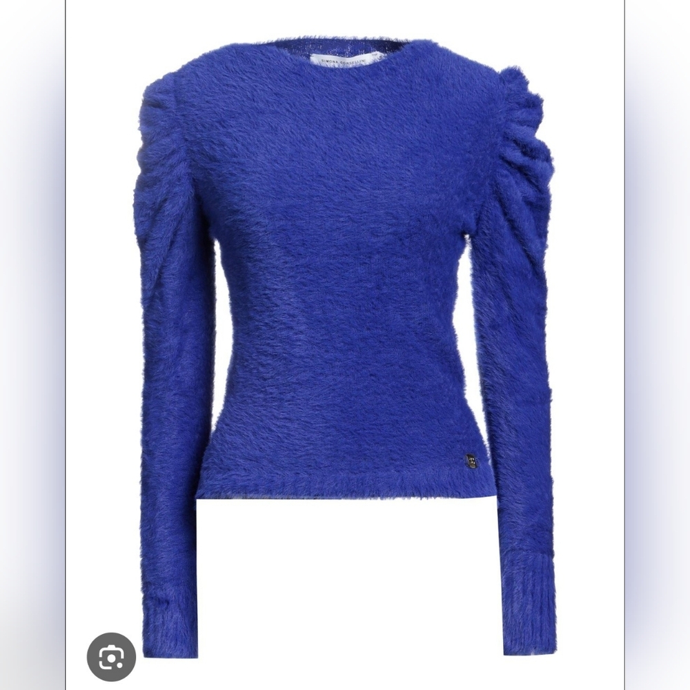 Simona Corsellini Fuzzy Blue Sweater with Puff Sleeves
